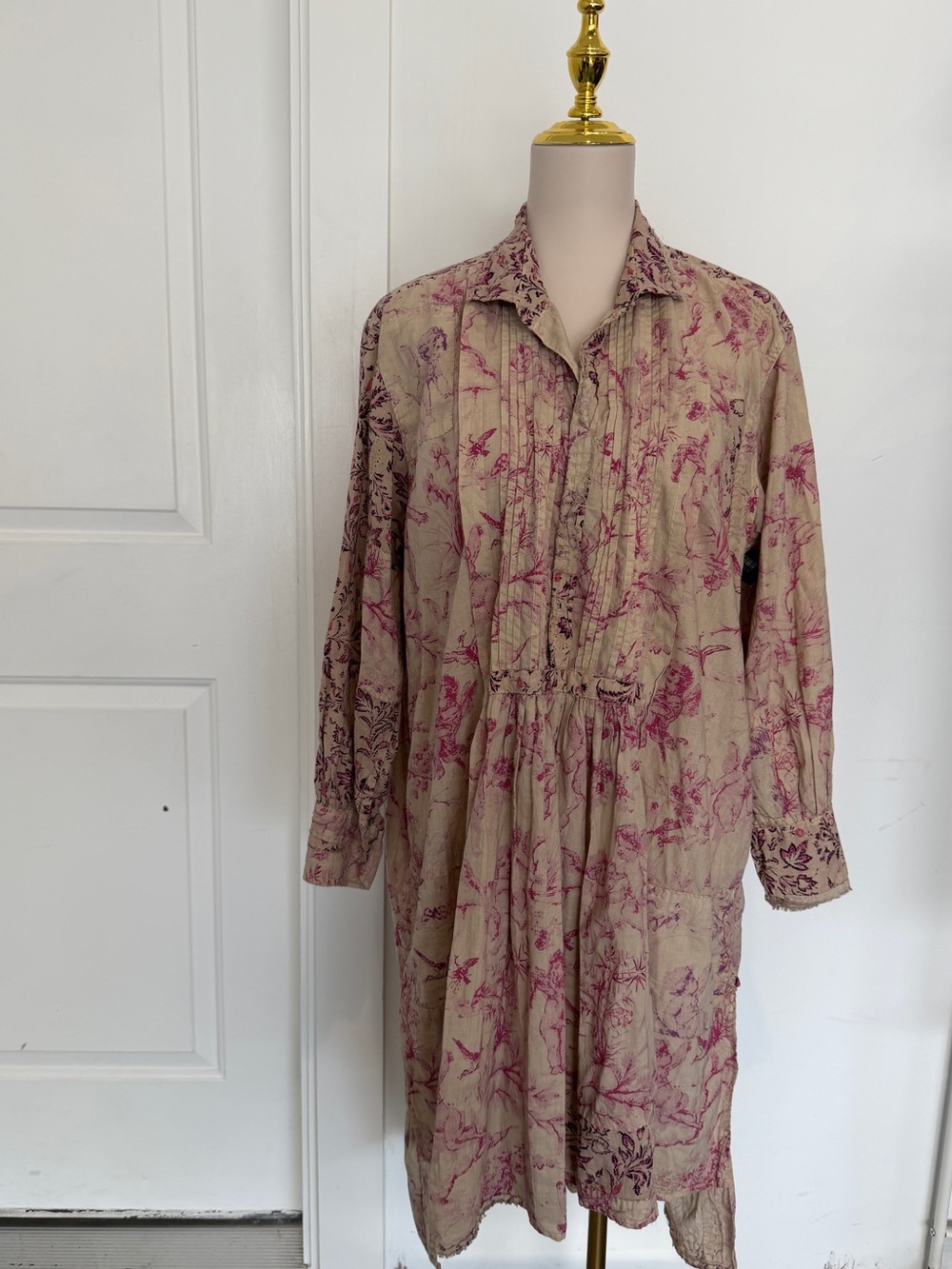 Magnolia Pearl Beige Shirt Dress with Pink Botanical Print